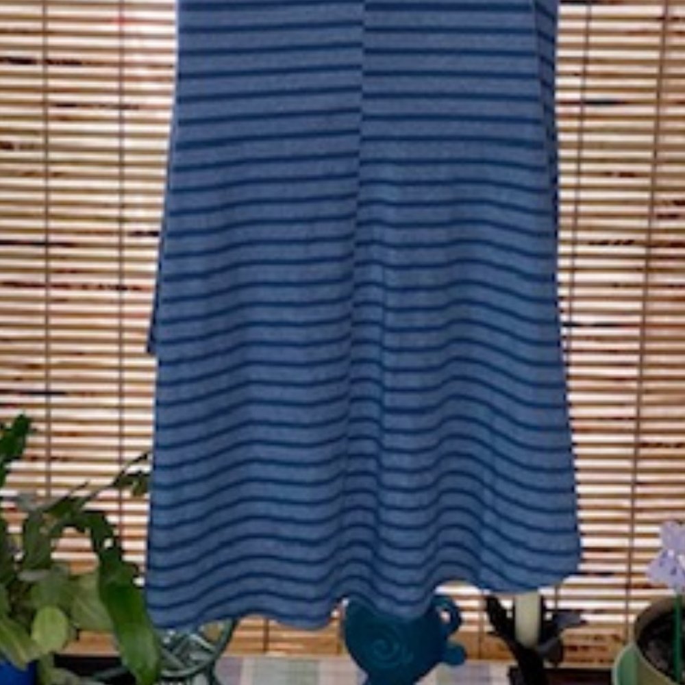 LuLaroe Heathered Blue-Gray & Blue Striped Carly Swing Dress - Picture 12 of 15